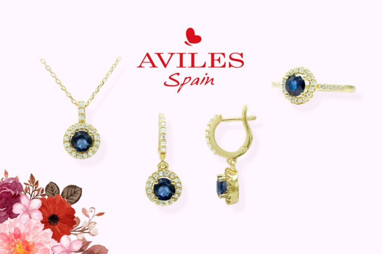 conjunto de joyas de oro con diamante y zafiro